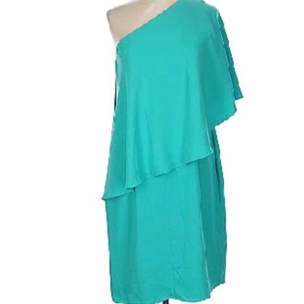 Carmen Marc Valvo Turquoise One-Shoulder Dress